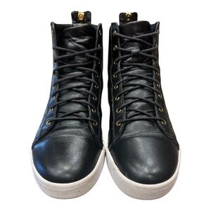 Diesel Diamond  High Top Black Leather Quilted Sneakers SZ 11
